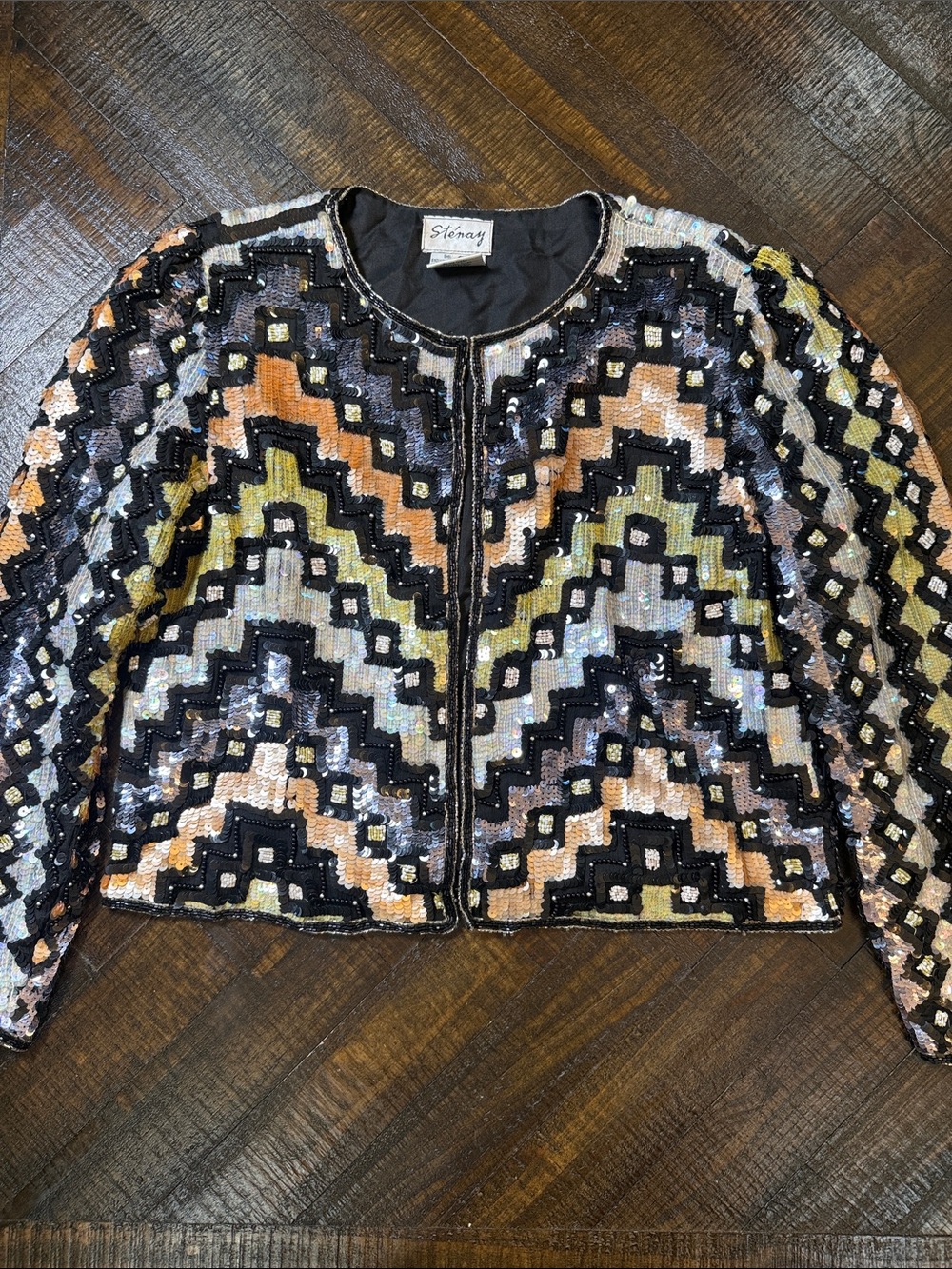 Sténay 100% Silk Beaded Sequin Jacket S Vintage Art Deco Evening - Picture 5 of 13